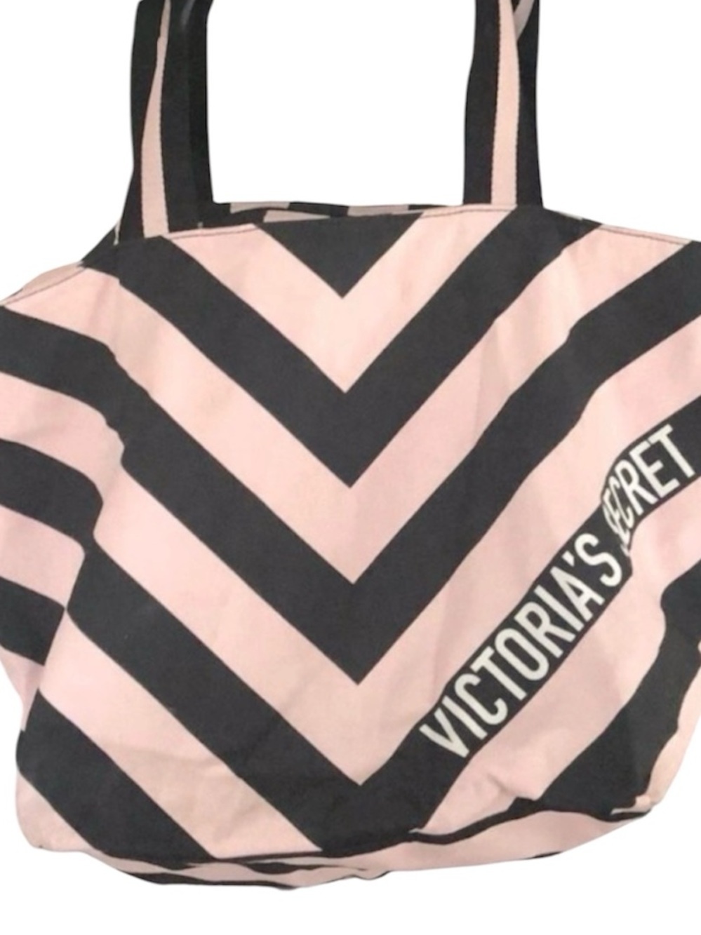 Victoria’s Secret Pink Black Chevron Tote Bag Large Beach Travel Shopper